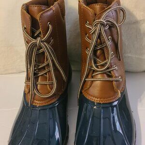 Jessica Carlyle Women's Navy/ Brown Lace Up Duck Boots Size 6 flannel lined